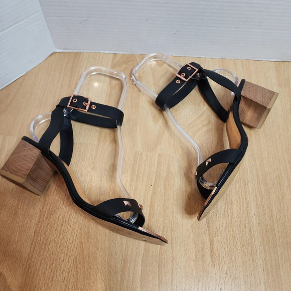 Ted Baker Rose Gold Bow Stud Black Block Heel Biah Sandals women's size EU 40.5 - Picture 12 of 17
